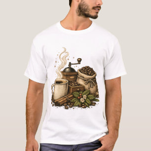 Camiseta Ilustração de Xícara de Café Vintage
