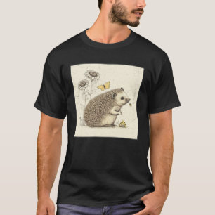 Camiseta Ilustração deouriço-cacheiro Fofo Flor de Girassol