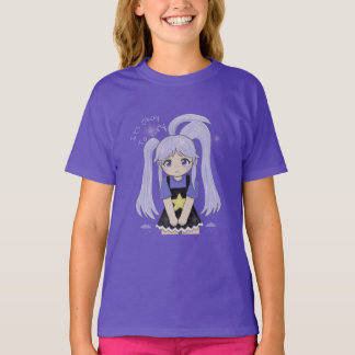 Camiseta Ilustração Desenhada à Mão de Menina Triste Fofa –