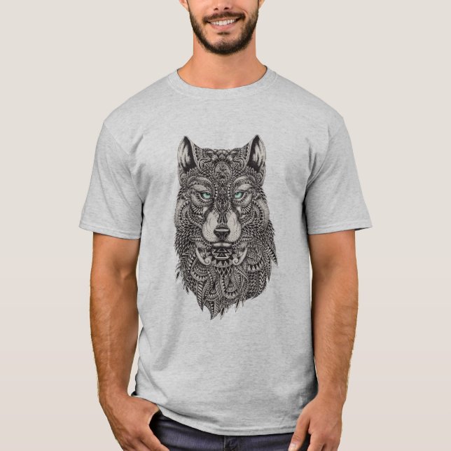 Camiseta Ilustração detalhada da cabeça do lobo Abstrato (Frente)