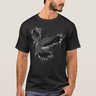 Camiseta Ilustração Detalhada de Raven Escuro Feito à Mão