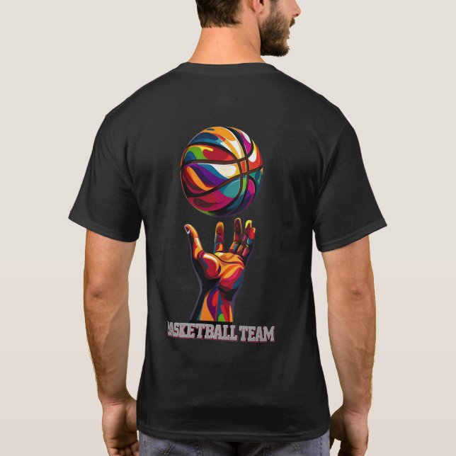 Camiseta Ilustração Dinâmica da Equipe de Basquete e da Bol (Verso)