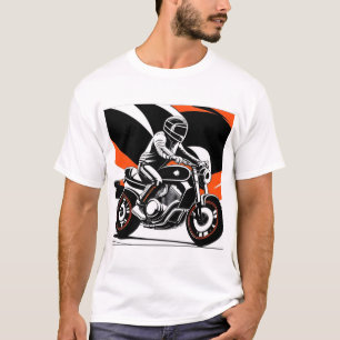 Camiseta Ilustração Dinâmica de Moto com Piloto