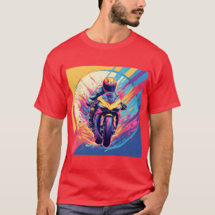 Camiseta Ilustração Dinâmica de Motociclista Correndo
