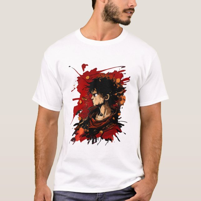 Camiseta Ilustração Dinâmica do Luffy com Tripulação em Est (Frente)