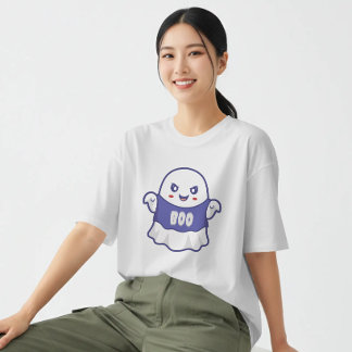 Camiseta Ilustração Divertida de Fantasma Assustador para D