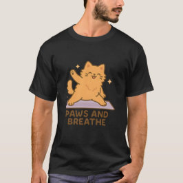 Camiseta Ilustração Divertida de Yoga com Gato