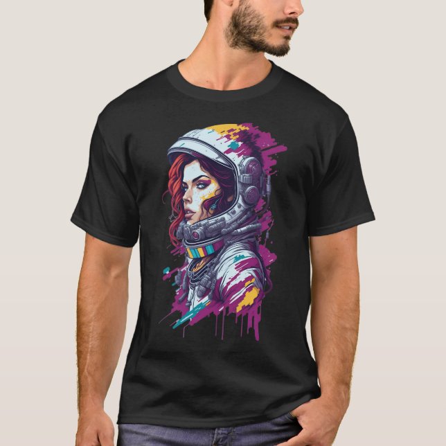 Camiseta Ilustração do Astronauta de Neon Grafite (Frente)