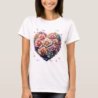 Camiseta Ilustração do Bouquet Rose em Forma de Coração