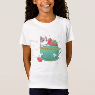 Camiseta Ilustração do Bulldog Francês, Morangos e Taça