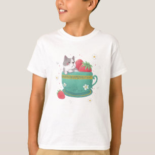Camiseta Ilustração do Bulldog Francês, Morangos e Taça
