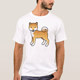 Camiseta Ilustração do Cão de Cartoon Vermelho Shiba Inu Cu