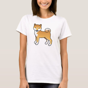 Camiseta Ilustração do Cão de Cartoon Vermelho Shiba Inu Cu
