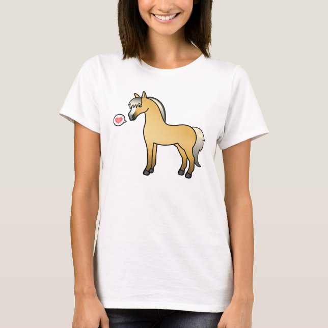 Camiseta Ilustração do Cartoon de Amor com Cavalo de Fjord  (Frente)