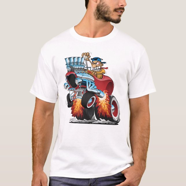 Camiseta Ilustração do Cartoon de Carros Highboy Hot Rod Ra (Frente)