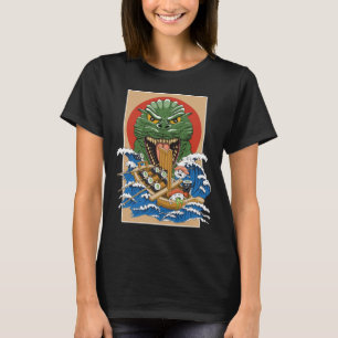 Camiseta Ilustração do Cartoon do Monstro de Sushi Engra