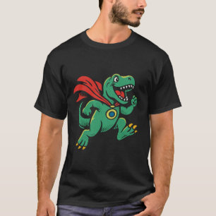 Camiseta Ilustração do Cartoon do Super-Herói Dinossauro