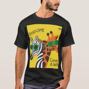 Camiseta Ilustração do Cartoon Zebra Girafa legal