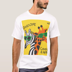 Camiseta Ilustração do Cartoon Zebra Girafa legal