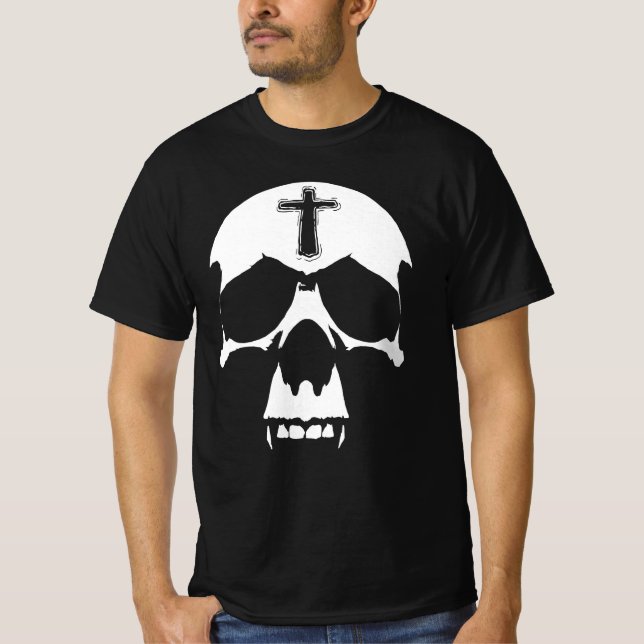 Camiseta Ilustração do crânio de Demônio Branco e Preto Gót (Frente)