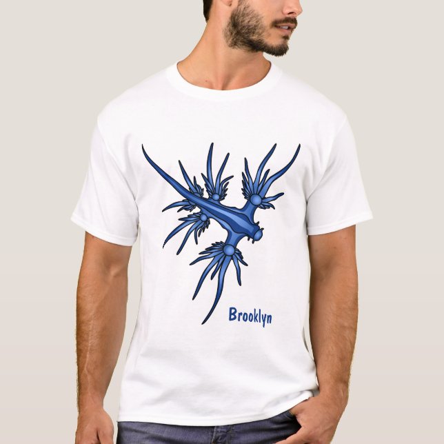Camiseta Ilustração do dragão azul de lesma marinha (Frente)