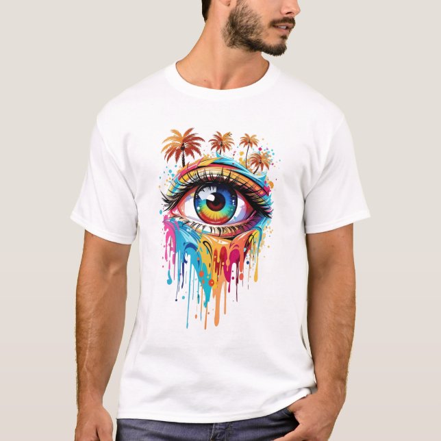 Camiseta ilustração do grafite do olho colorido (Frente)