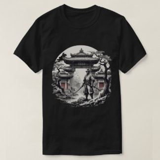 Camiseta Ilustração do Guerreiro Monocromático Samurai