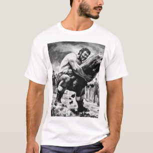 Camiseta Ilustração do homem forte Oldtime que levanta um