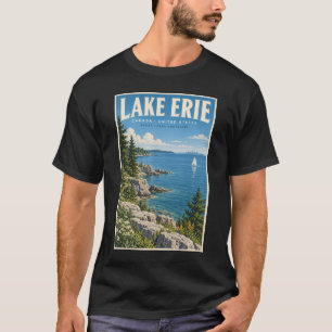 Camiseta Ilustração do Lago Erie Viagem Arte Vintage