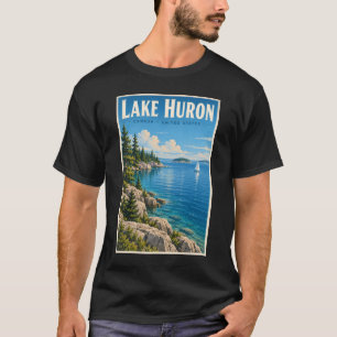 Camiseta Ilustração do Lago Huron Viagem Arte Vintage