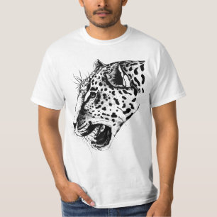 Camiseta Ilustração do Leopardo Desenhado à Mão Negra e Bra
