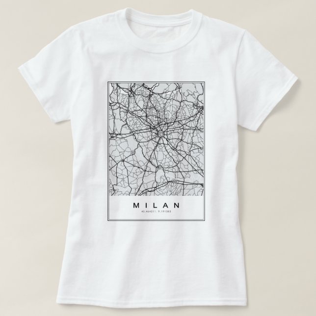 Camiseta Ilustração do Mapa de Milão (Frente do Design)