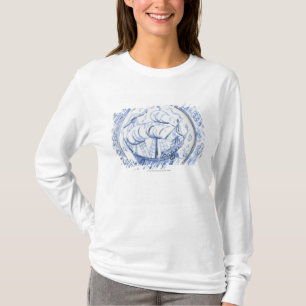 Camiseta Ilustração do navio na placa do século XVI de