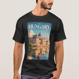 Camiseta Ilustração do Parlamento da Hungria Arte de Viagem