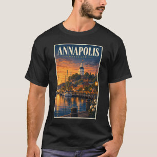Camiseta Ilustração do pôr do sol em Annapolis Maryland Art