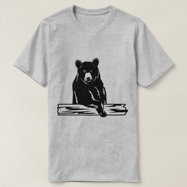 Camiseta Ilustração do Repouso do Urso no Log (Frente do Design)