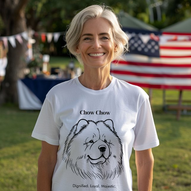 Camiseta Ilustração do Retrato de Chow em Linha Preta (Criador carregado)