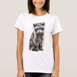 Camiseta Ilustração do retrato do guaxinim fofinho mulheres