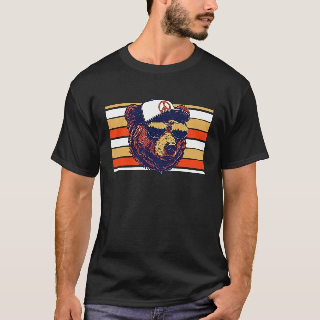 Camiseta Ilustração do Urso do hipster Óculos de sol e Suns (Frente)