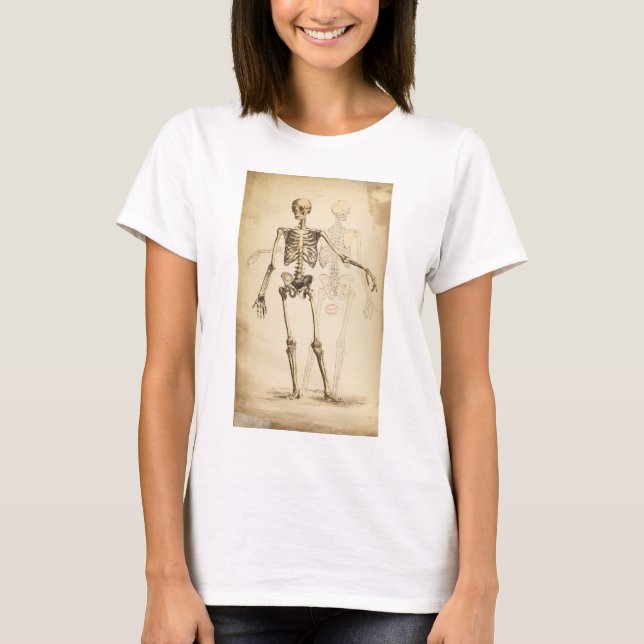 Camiseta Ilustração do vintage do esqueleto humano (Frente)