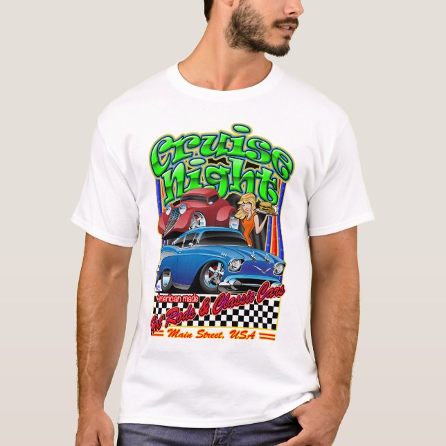 Camiseta Ilustração dos carros clássicos e dos carros de tu (Frente)