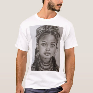 Camiseta Ilustração Elegante de Menina em Carvão e Lápis