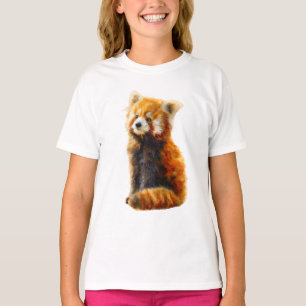 Camiseta Ilustração em Aquarela de Panda Vermelho Fofinho p