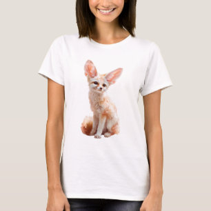 Camiseta Ilustração em Aquarela de Raposa Fennec Mulheres