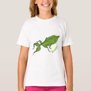 Camiseta Ilustração em desenho animado de inseto folha verd