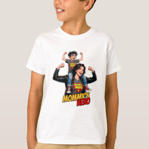 Camiseta Ilustração em desenho animado de super mãe e filha