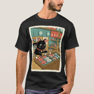 Camiseta Ilustração em estilo japonês de mercado de peixes