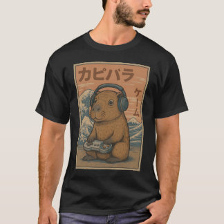 Camiseta Ilustração em Estilo Ukiyo-E de Capivara Gamer