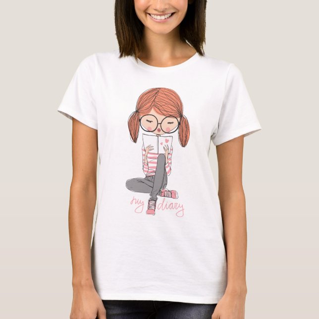 Camiseta ilustração entre mulheres e cartoon-girl (Frente)