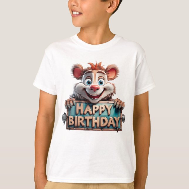 Camiseta Ilustração Feliz Aniversário de Cartoon (Frente)
